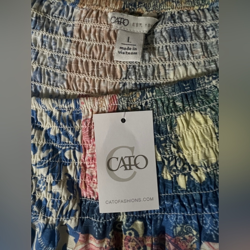 Cato Multicolor Patchwork Off-Shoulder Blouse NWT - image 3